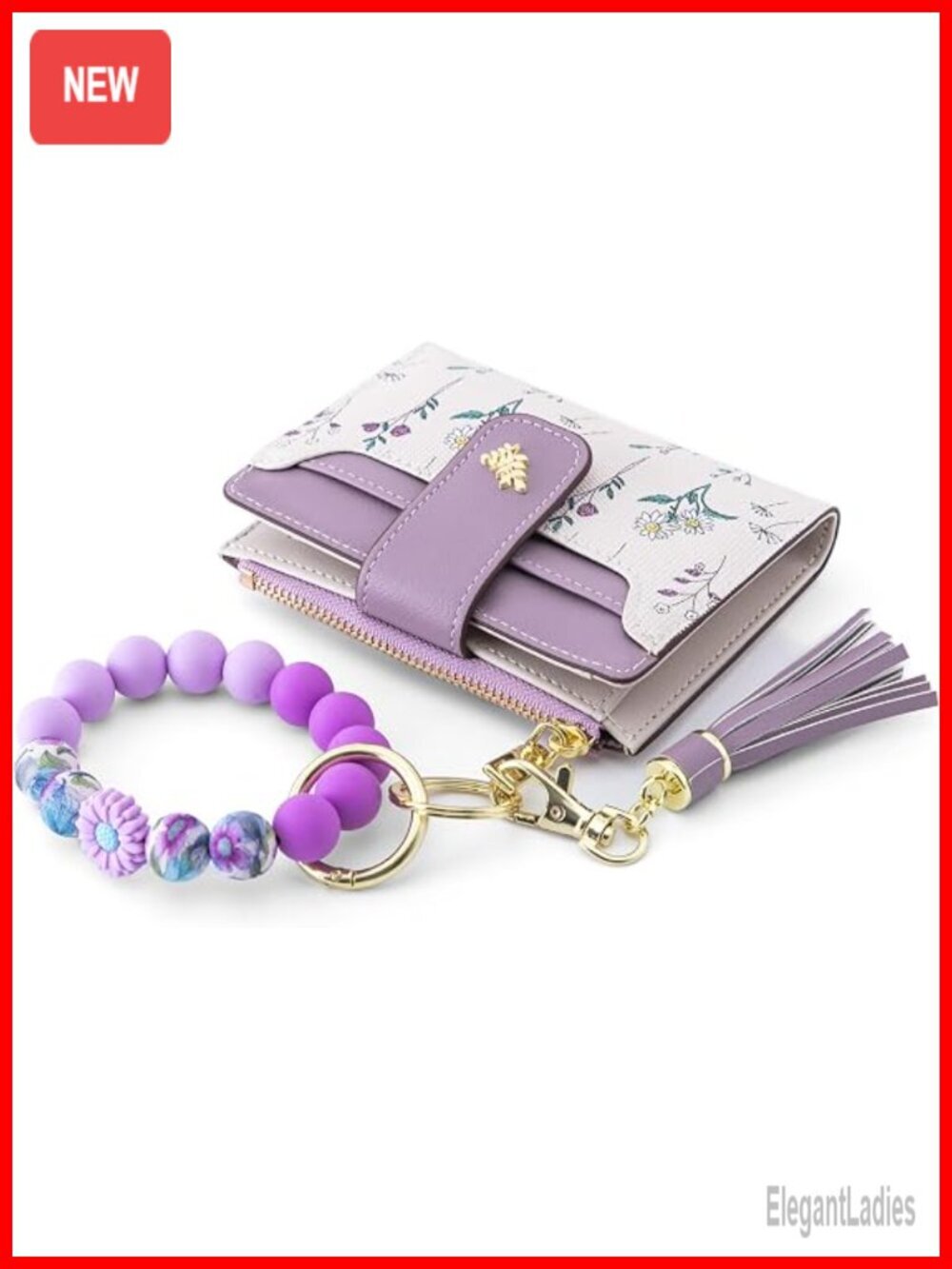 Small Bifold Wristlet Wallet with Keychain RFID Blocking PU Leather Flower